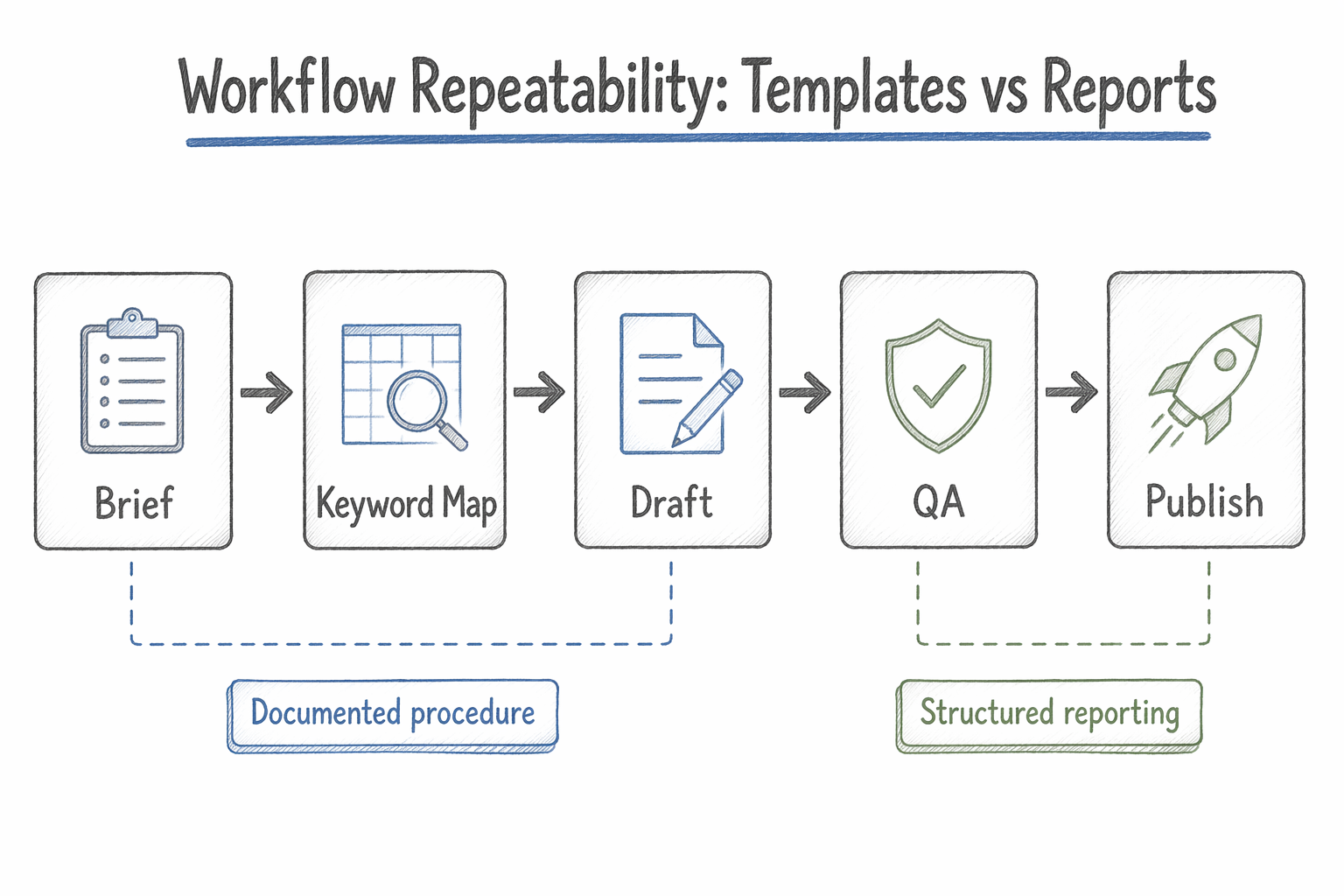 A pencil sketch flowchart of SEO template steps