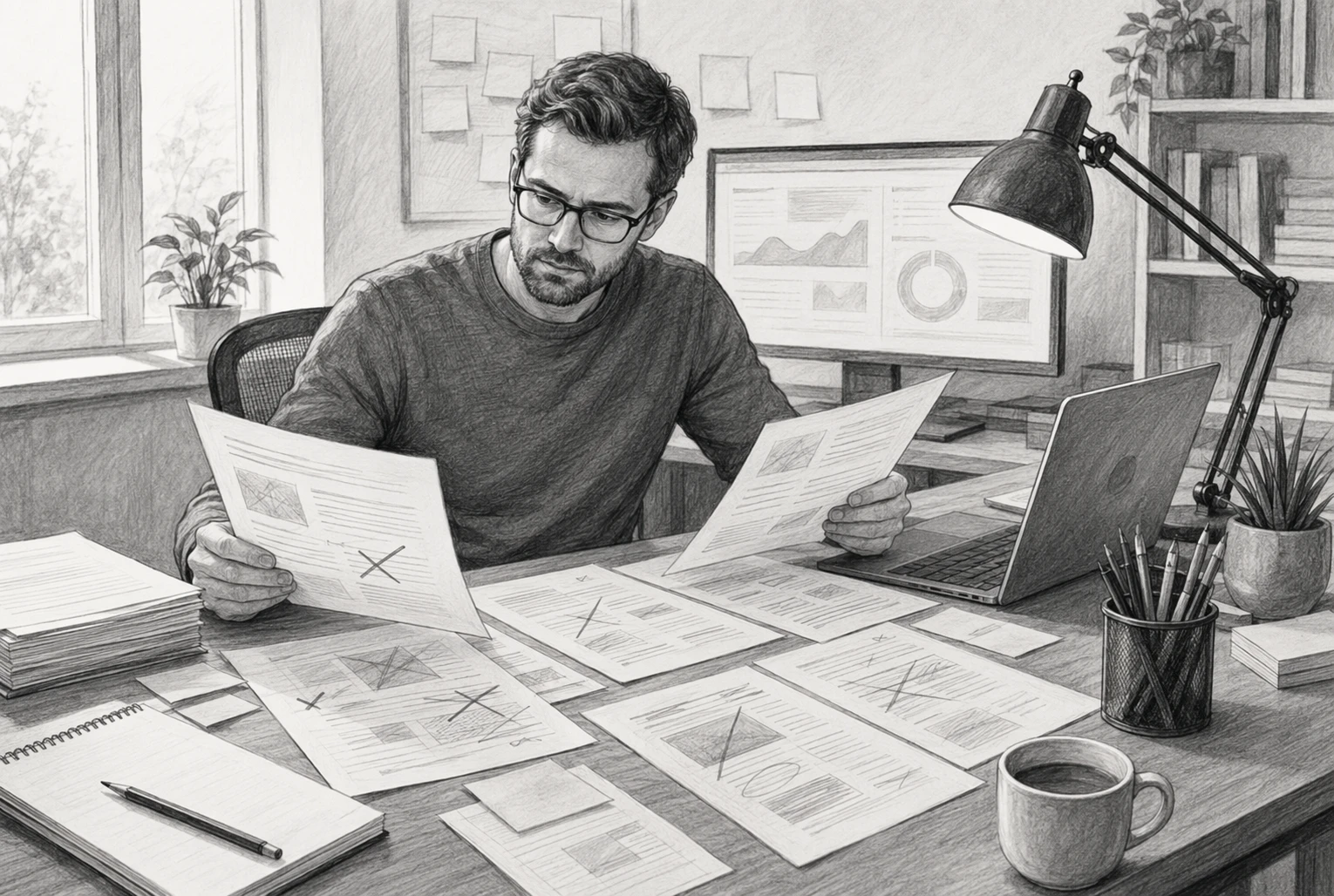 Search strategist reviewing AI draft notes