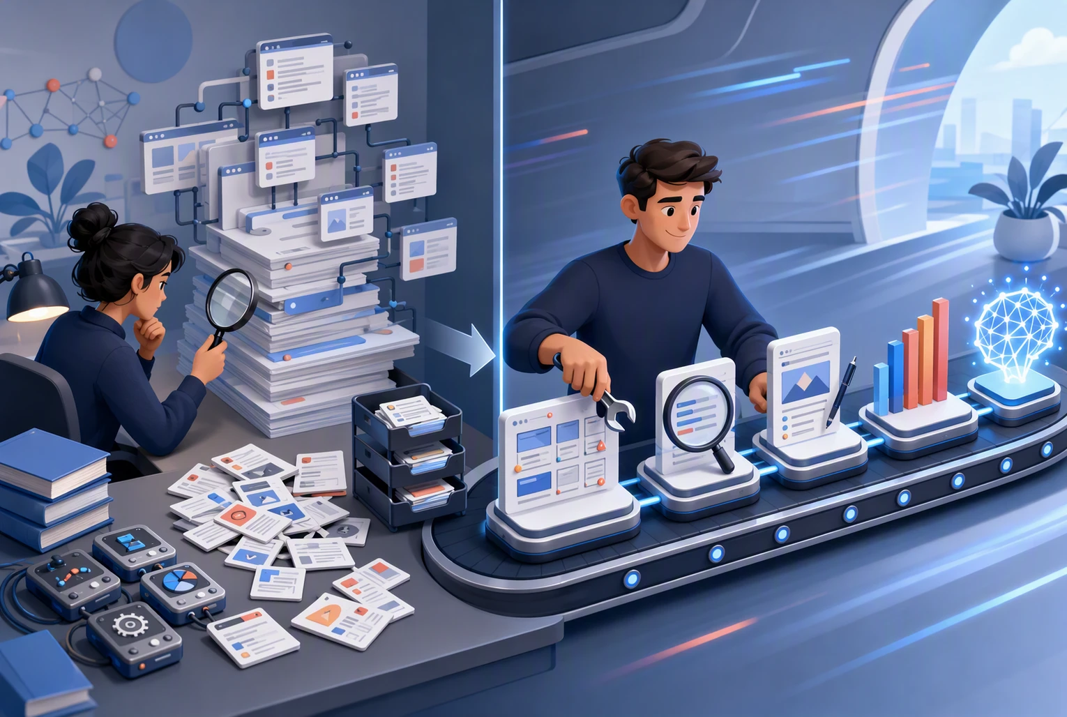 Two SEO workflows diverge from research to fixes
