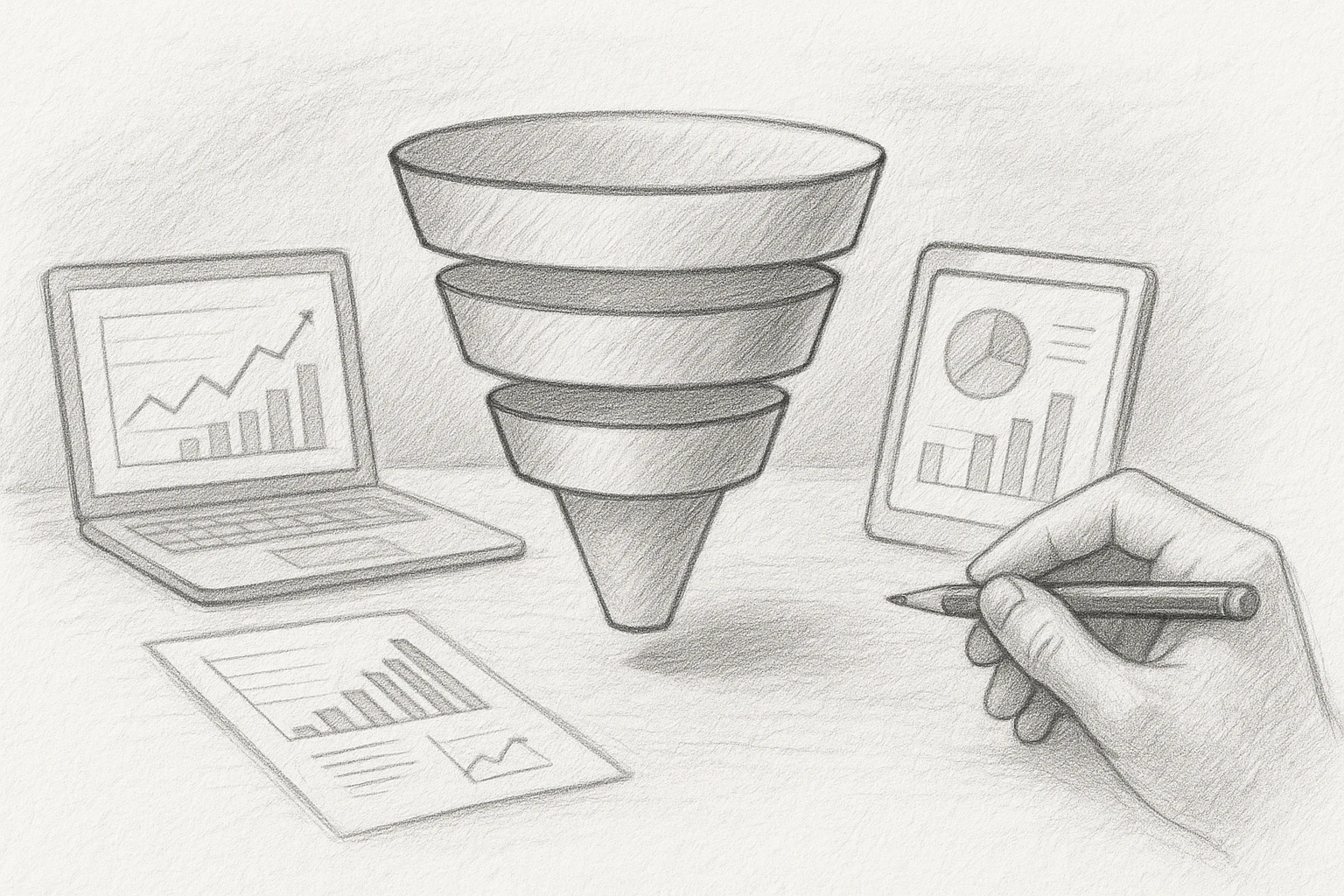 Pencil sketch of layered marketing funnel