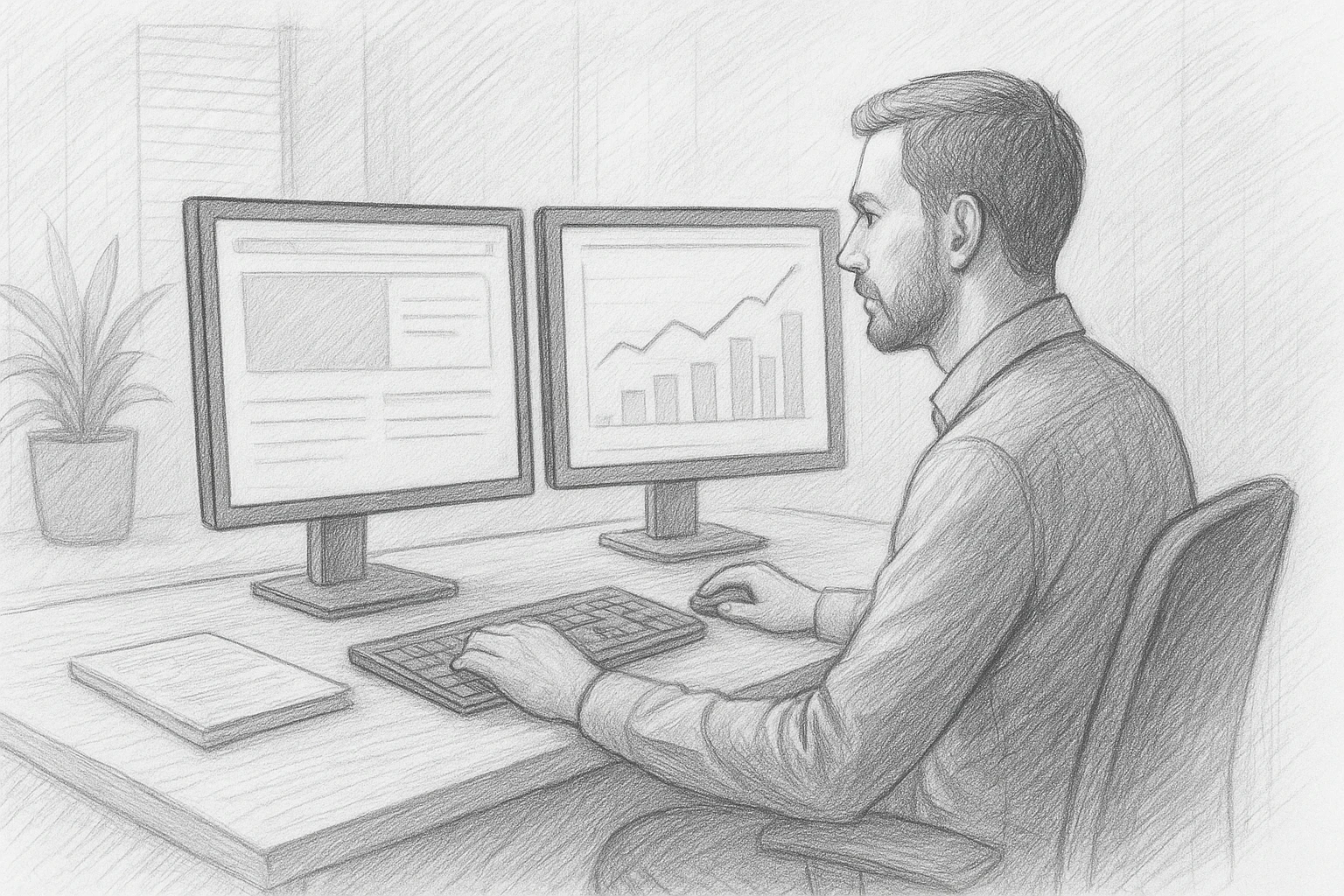 SEO manager checking indexing status on dual monitors
