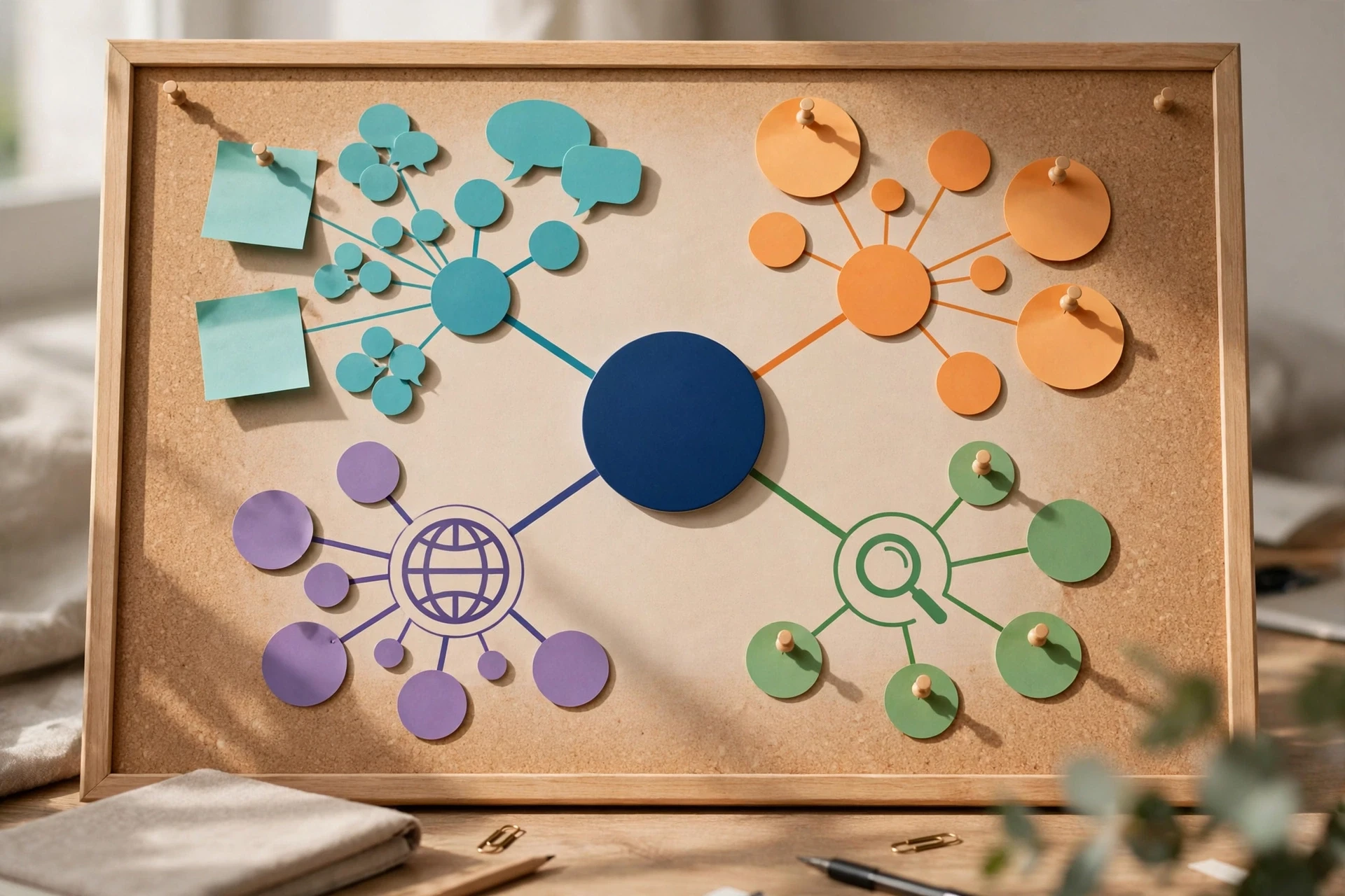 A mind map expanding search query clusters
